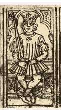 Eighteen cards from a pack of an early form of north Italian playing cards, with the swords back-to-back and curved outwards. Believed to be Venetian, dated 1462.